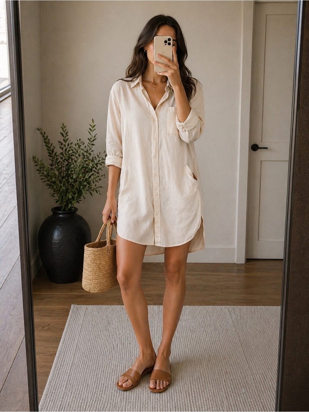 CP Shades Button Down Tunic Dress | 100% Cotton Lightweight Coastal Chic Size XS